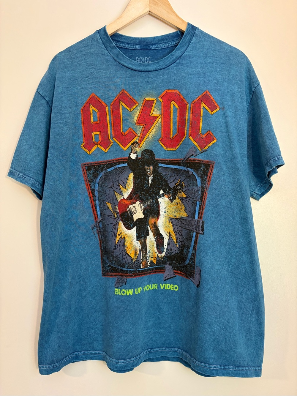 AC/DC Blow Up Your Video Mineral Wash Graphic Tee | Men’s XL | Blue